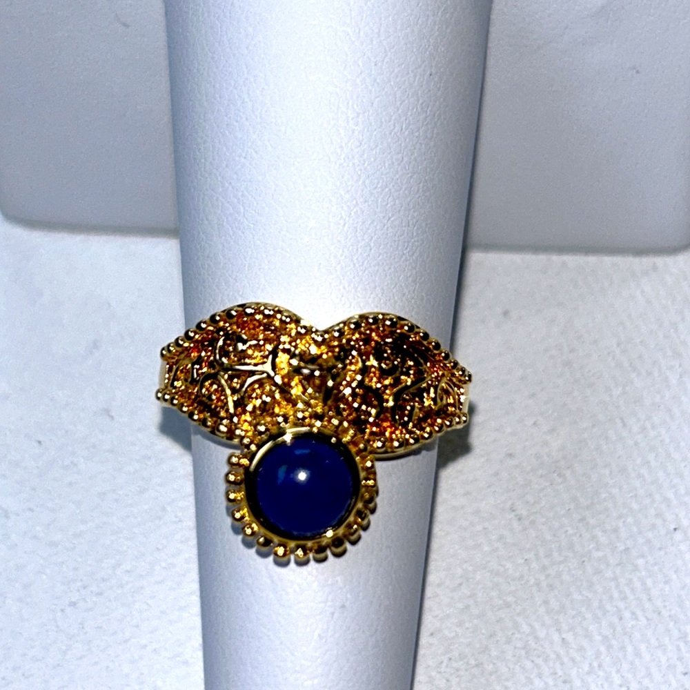 NWOT-PAJ Prime Art & Jewel Brand Blue Lapis Gold Over Brass Dangle Designer Ring